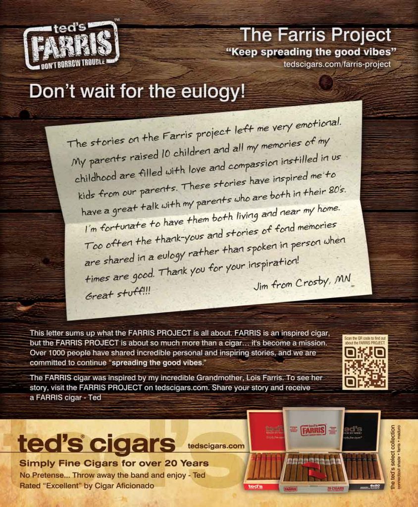 Ted's Cigars Advertising — ca4 farrisproject design by Joe Scheirich Media