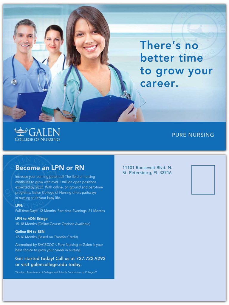 Galen College of Nursing — galen postcard design by Joe Scheirich Media