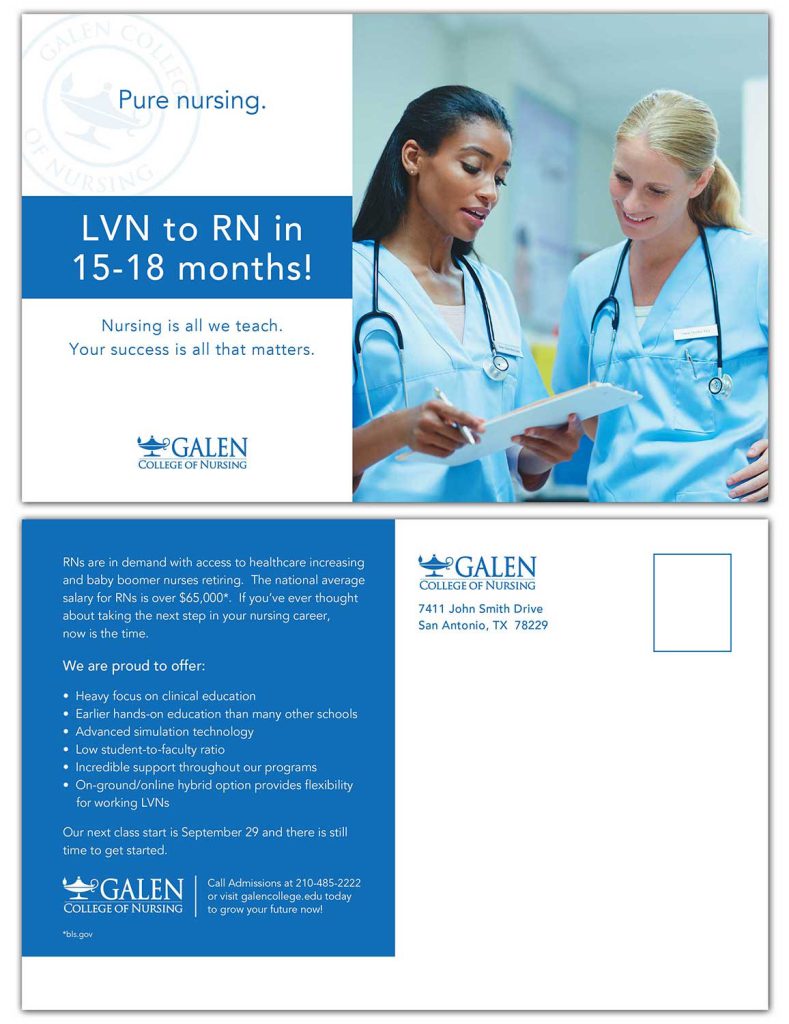 Galen College of Nursing — galen postcard2 design by Joe Scheirich Media